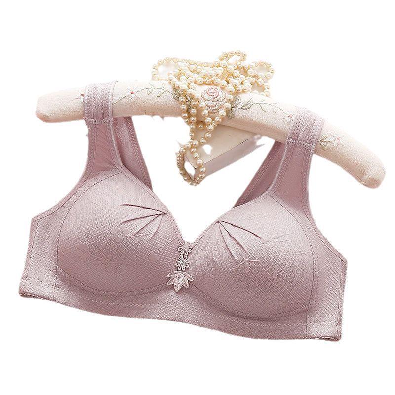 Cotton Front-Closure Wire-Free Push-Up Bra for Mature Women - Large, Breathable, Anti-Sagging Style