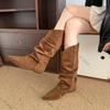 Fashion 2025 Winter Fashion Pleated Woman Knee-High Boots Pointed Toe Internal Elevation Shoes Street Style Mordern Long Botas Mujer