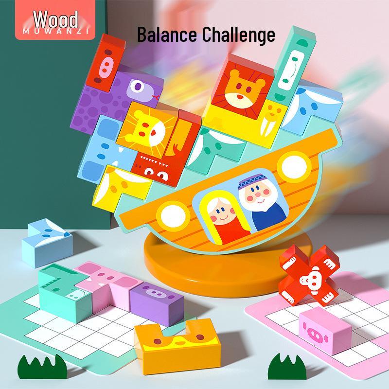 

Colorful 3D Wooden Animal Balance Puzzle: Multifunctional Educational Toy
