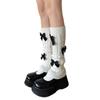 Womens Girls Japanese Cable Knitted Stretch Leg Warmers Sweet Bowknot Accent Leg Covers Footless Boot Socks Streetwear