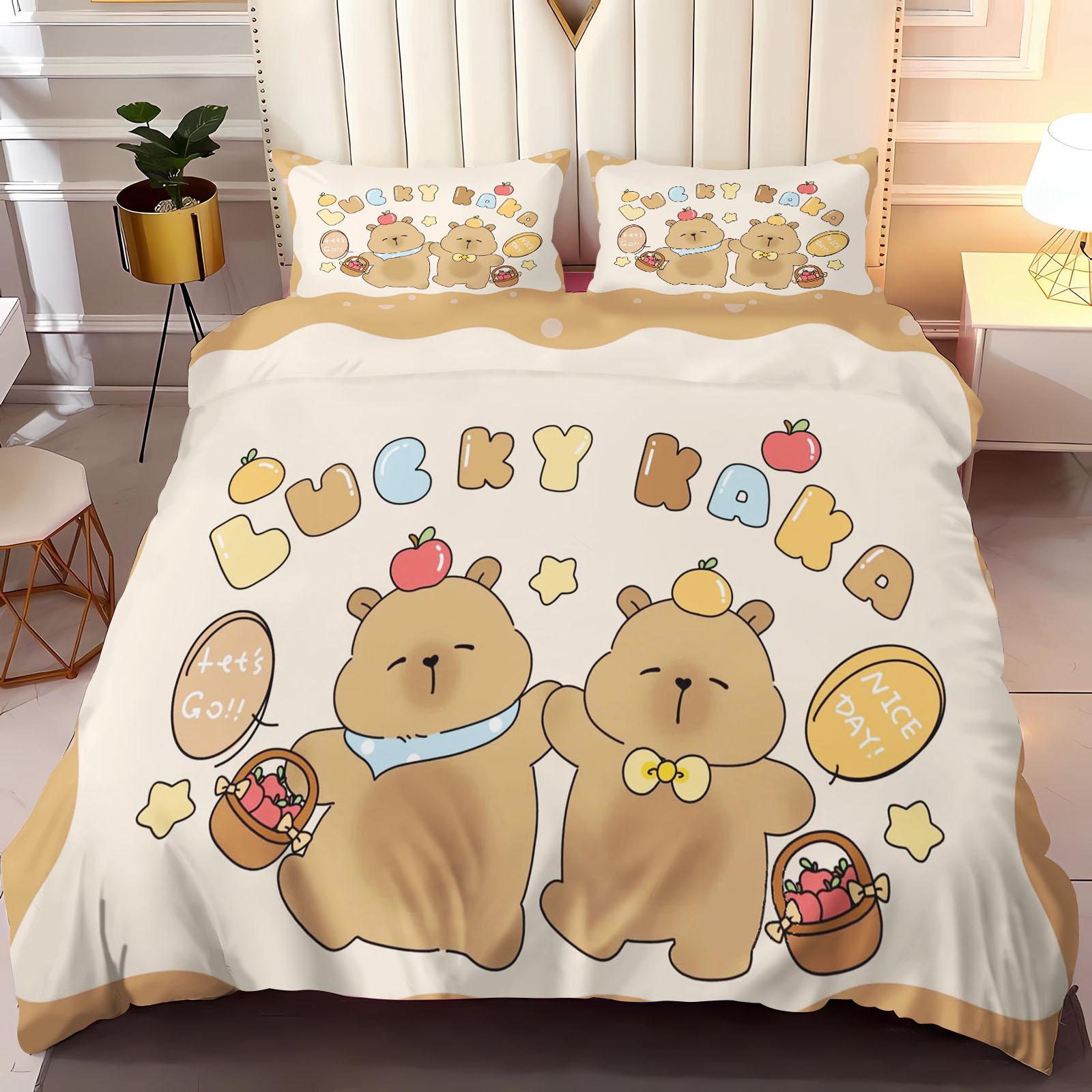 

CapybaraAnime, Home Bedroom Comforte Nordic polyester material, suitable for children and adults, 3-piece set 135x200cm