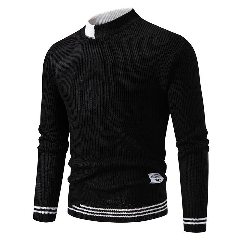 Herren Strickpullover mit hohem Kragen, gestreifter Freizeitpullover, Winter warmer Rollkragenpullover, modischer Rundhalspullover