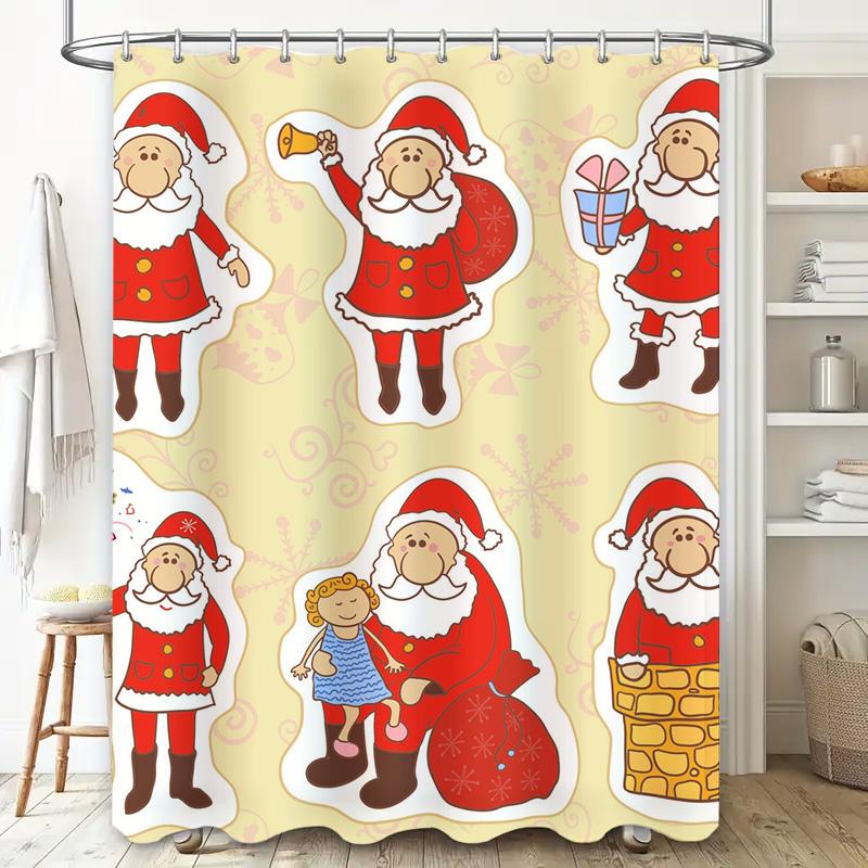 Tu Christmas Shower Curtain Santa Claus Festive Holiday Bathroom Decor Waterproof Xmas Pattern Fabric Backdrop Festive Home Acce