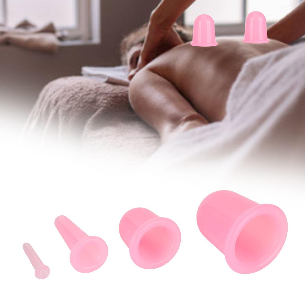 4Pcs Cupping Cup Vacuum Body Massage Helper Anti Cellulite Silicone Health Care ToolPink