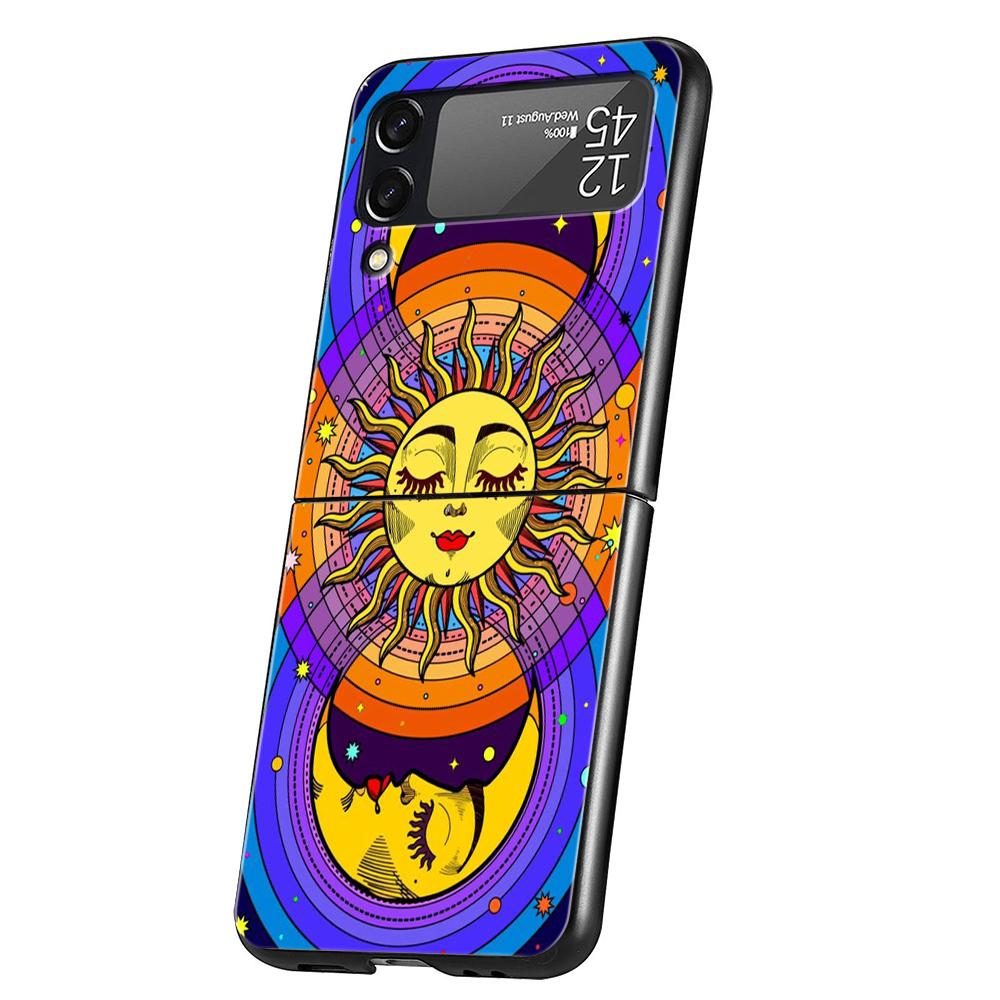 Suns Moons Clouds Astrological Hard PC Phone Case For Samsung Galaxy Z Flip 5 4 3 Black Cover For Galaxy Z Flip 6 Foldable Cases
