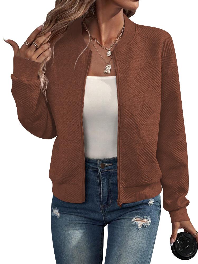 Plus Size Women Autumn Solid Color Zip-Up Jacket Long Sleeve Casual Loose Baseball Collar Casual Oversized Coat