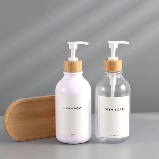 2Pcs 16 Oz Clear Soap Dispenser Set with Bamboo Pump Rust-proof Leak-free