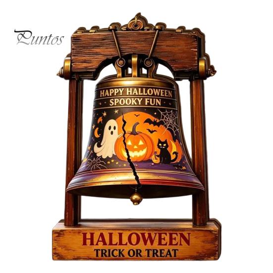Housewarming Gift Ideas Vintage Halloween Wooden Bell Decor, Rustic Farmhouse Shelf Sitter with Artistic Photo Props Metal Wood Stand, Tabletop