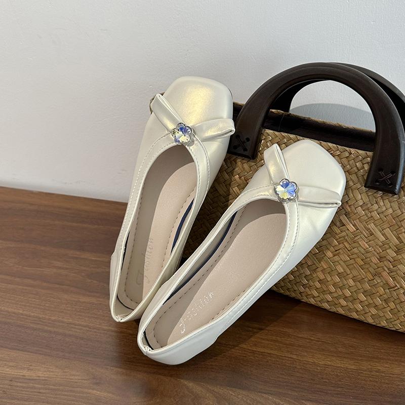 Fashion French Gentle 2025 Bow Rhinestone Women's Mary Jane Shoes Soft Slip-On Ballet Single