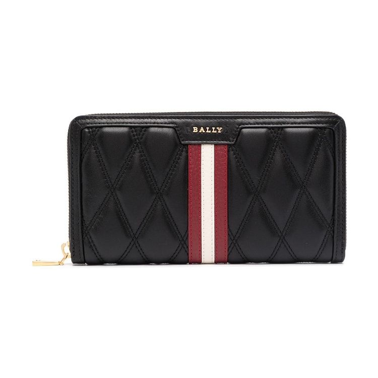 Bally Letter Logo Quilted Leather Wallet Women Wallet Black 6236144 Basic Set (Bag+Dust Bag)
