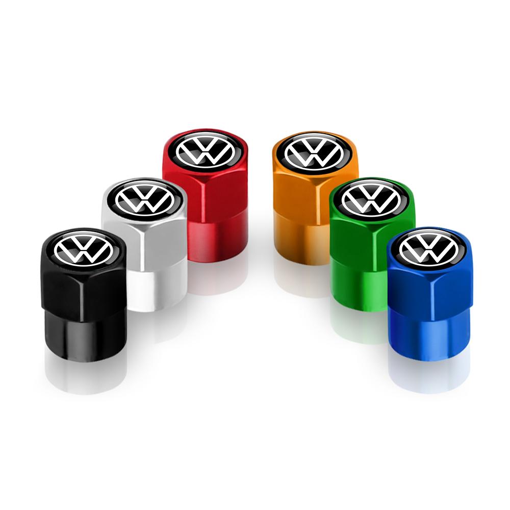 4PCS Car Wheel Valve Caps Auto Dustproof Tire Stem Air Covers For Volkswagen Motion MTM POLO GTI Blue Caddy Scirocco Golf Beetle V1