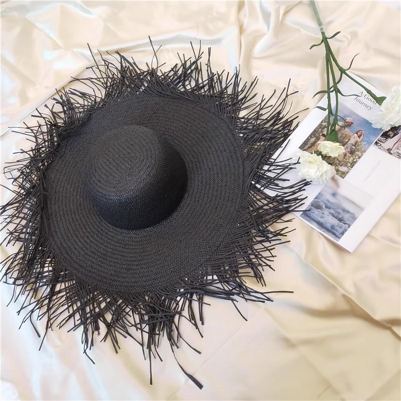

2023 Handmade Women Men Straw Sun Hats Large Wide Brim Gilrs High Quality Natural Panama Summer Beach Straw Sun Caps For Holiday 56-58cm