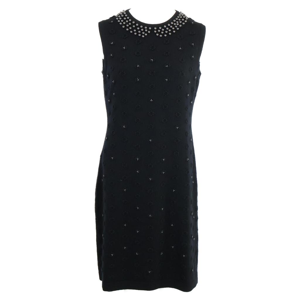 CHANEL Good condition, genuine Japanese product, P40686K02963, fake pearl & COCO button, flower motif, cashmere, sleeveless knit dress 38 blackUsed