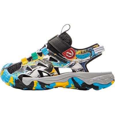 Li Ning Dziecięce Outdoorowe Wygodne Wszechstronne Antypoślizgowe Trwałe Niskie Sandały Sandały Dziecięce Czarne Niebieskie YKEV030-3