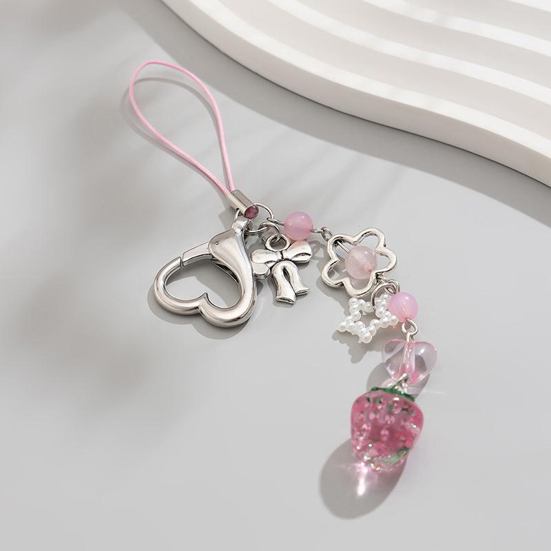 Y2K Sweet Strawberry Keychain Tassel Phone Strap Keyring Key Holder Girly Bag Hanging Decoration Key Accessories