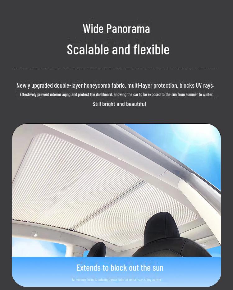 Tesla Model 3/Y Magnetic Retractable Sunshade for Roof Skylight