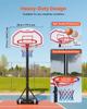 Portable Basketball Stand, 1.6 to 2.1m Height Adjustment Basketball Hoop & Goal, Kids Adjustable Basketballs Hoop with Nylon Net & Rolling Wheels,