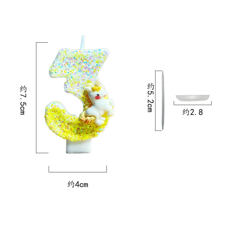Unicorn Birthday Candles 0-9 Number Yellow Cake Candle Fashion Cartoon Anime Topper Party Cute Decoration