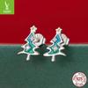 Yinziyun Weihnachts-Schneemann & Apfelbaum S925 Silber Ohrstecker