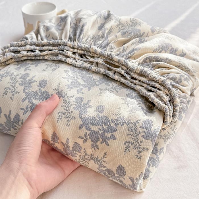 New Cotton Single Bed Cover A Fresh and Simple Country-style Floral Old Coarse Cloth Mattress Cover Bring Elastic Bedspreads