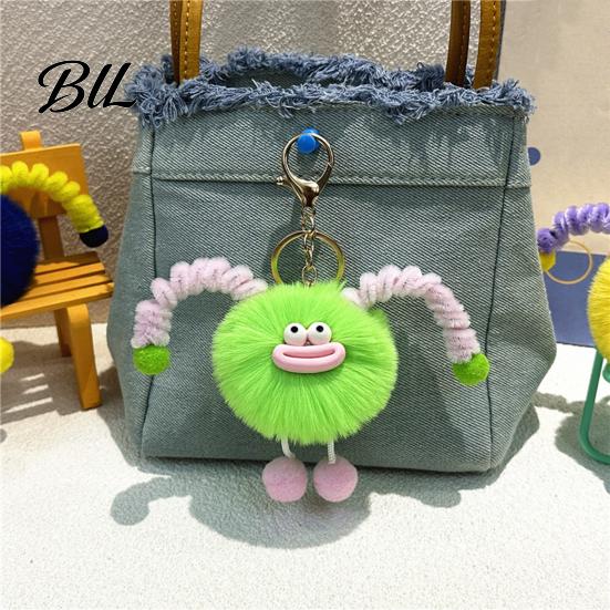 Sausage Mouth Ball with Spring Tentacle Creature Plush Keychain, Cartoon Fuzzy Keyring Pendant, Keychain Decorative for Handbags Purses Backpacks
