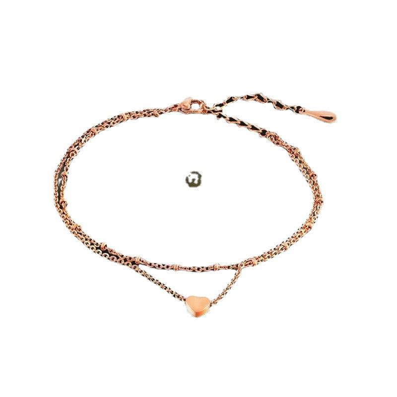 Fashion Double-layer Love Beach Anklet European Titanium Steel Peach Heart Gift Foot Decoration