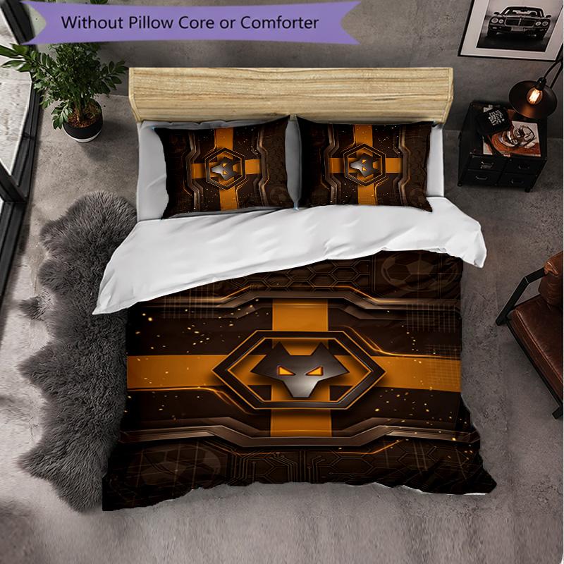 Wolverhampton Wanderers Football 3 Piece Bedding Set Soft Duvet Cover Set with Pillowcases Printed Bedroom Decor Set for Home
