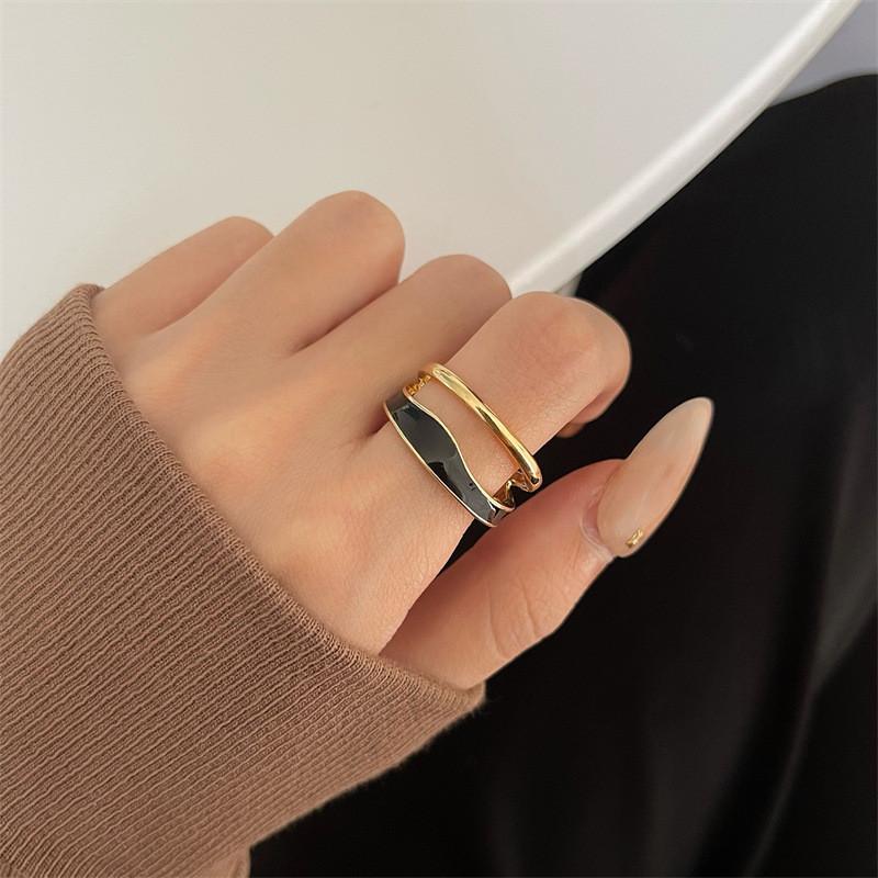 Retro Gold Color Double Oil Drip Open Rings for Women Luxury Irregular Adjustable Finger Ring New Trendy Wedding Jewelry