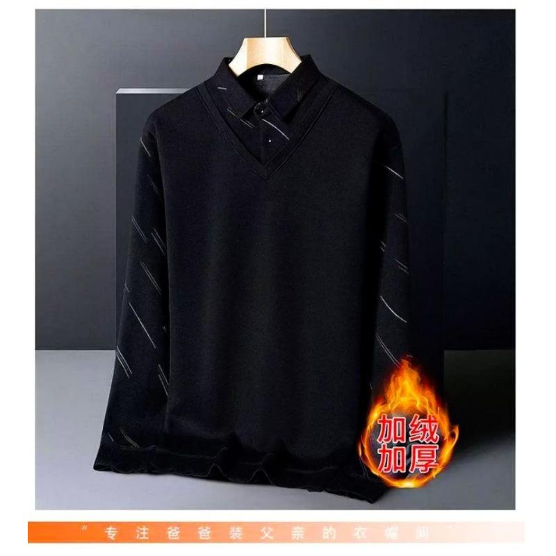Snow Flying Mens Fleece Thick Fake Two Piece Sweater Casual Warm Base Layer