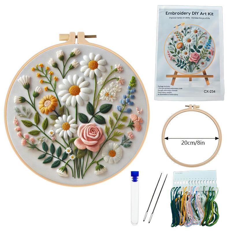 1set Floral Embroidery Kit, Including Stitch Instructions and Tools, Suitable for Beginners, DIY Cross-stitch Craft Materials.