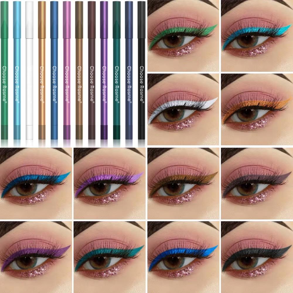 12-delige Set Waterdichte Eyeliner Pennen met Glanzende Effecten - Inclusief Oogschaduw Duurzaam en Makkelijk te Highlighter