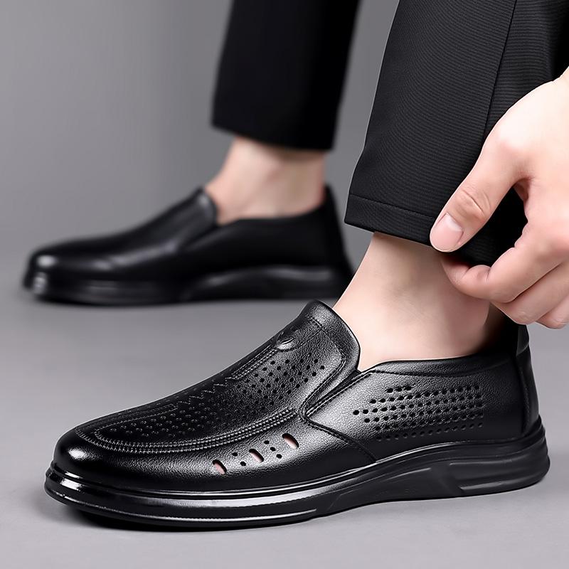 Fashion Men's Leather Casual Shoes Thick Soled Wear-resistant Oxford Shoes Summer Breathable Office Business Work Shoes for Men‘s