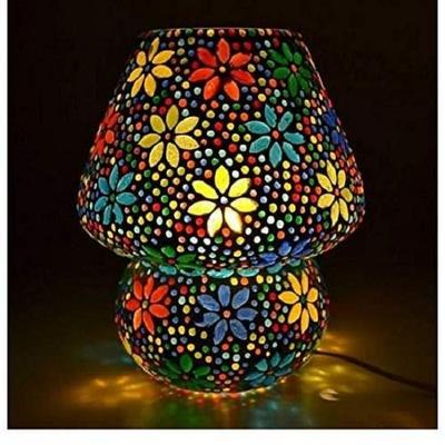 Mozaik Stil Kubbe Şekilli Cam Masa Lambası Çok Renkli Oturma Odası, Yatak Odası, Çalışma Masası, 1 Paket