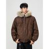 Wassup Large Fur Collar Pu Leather Cotton Jacket for Men and Women, Winter Faux Mink Velvet Thickened Warm Workwear Cotton Coat
