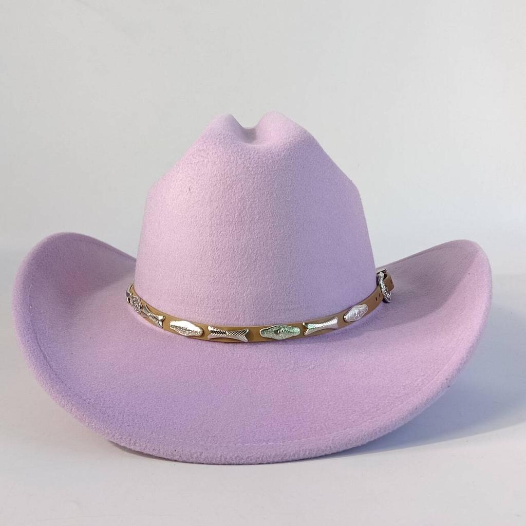 Stylish men's and women's felt hats cowboy hats soft felt hats with beige leather belts Panama hats outdoor parties hat.