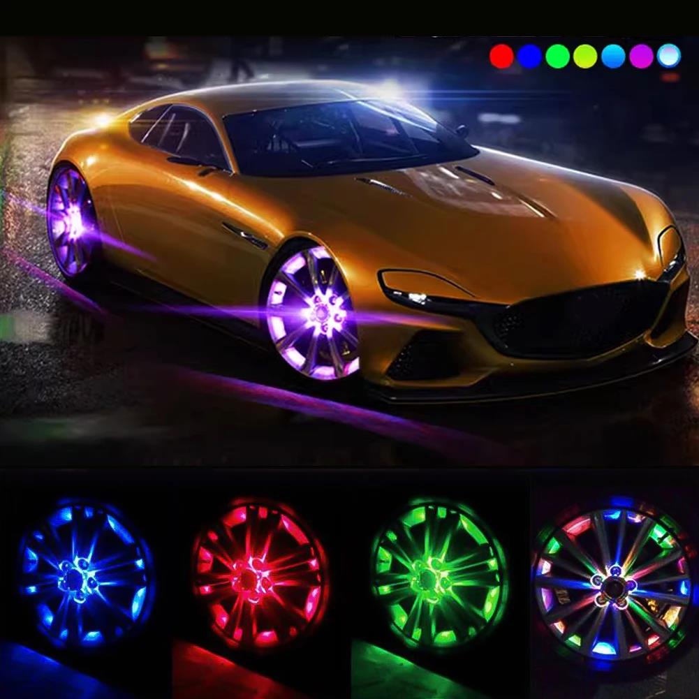 1/2/4Pcs Car Solar Wheel Light Auto LED Wheel Tire Rim Light Automobile Waterproof Burst Flashing Light Tyre Valve Cap Lamp Neon Lights 4