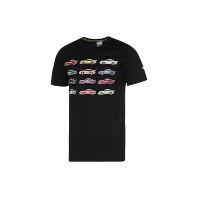 X Współpraca Porsche Dzianinowy T-shirt z Okrągłym Dekoltem i Nadrukiem z Krótkim Rękawem Męskie Topy Czarny 599721-01