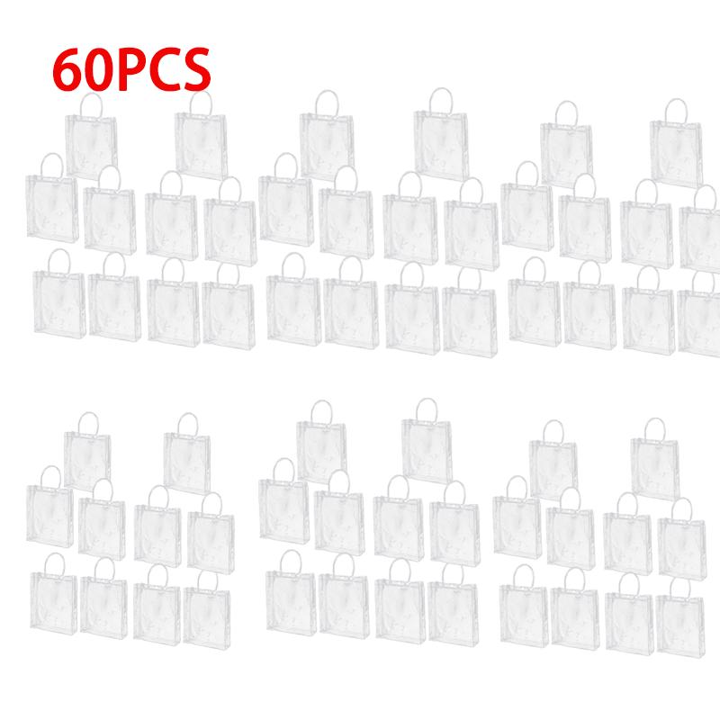 100PCS Reusable Clear PVC Plastic Tote Bag With Clear Handle Beautiful Gift Bag For Wedding Party Birthday Packaging Bags