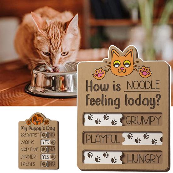 Pet Feeding Reminder Wooden Dog Task Tracker Board Rustic Pet Care Checklist Cats Feeling Log Gift for Dog Cat Owners
