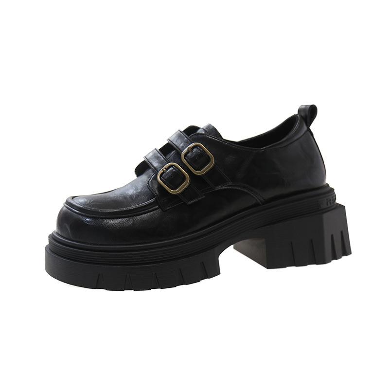 Platform British style small leather shoes women's 2024 new autumn one-pedal black single shoes retro women's shoes loafers