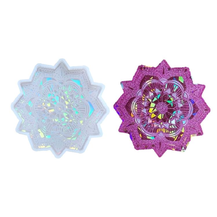Mandalas Coaster Mold Flower Shape Silicone Mould Holographic Resin Molds Decor