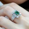 Emerald Zircon Square Princess Ring for Women Micro Pave Full Diamond Engagement Ring