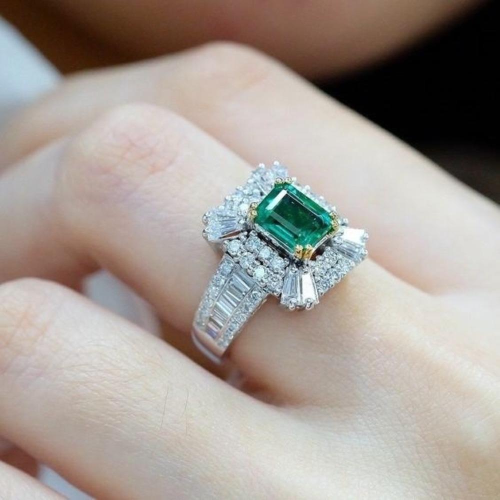 Emerald Zircon Square Princess Ring for Women Micro Pave Full Diamond Engagement Ring no. 6