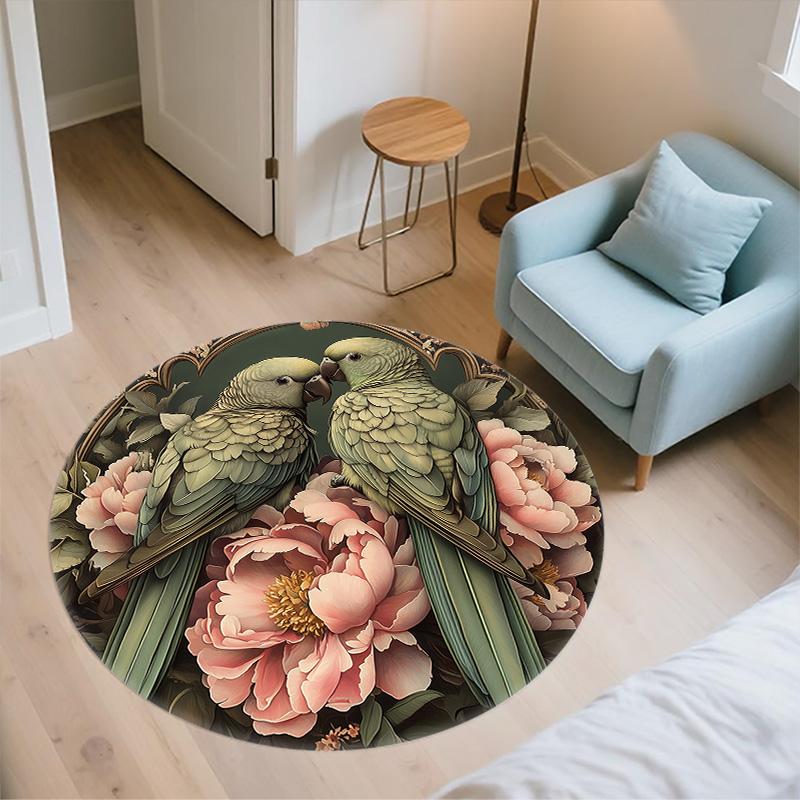 Flower Parrot,Round Area Rug,Carpet Rug for Living Room Bedroom Sofa Playroom Decor,Non-slip Floor Mat
