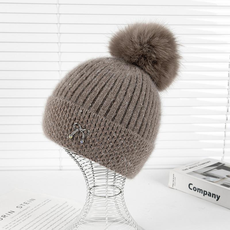 Herbst- und Winter-Bommelmütze Mädchen Lässig Samt Verdickt Ohrenschützer Strickmütze Niedliche Warme Mütze