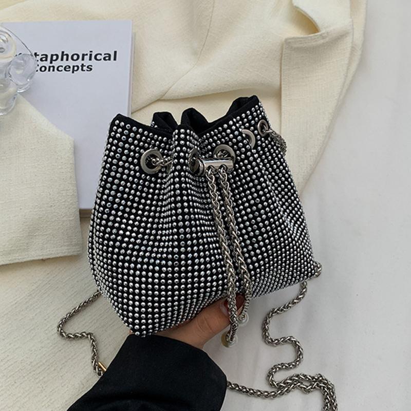 

Роскошные сумки через плечо со стразами для женщин, сумки-ведра с жемчужными цепочками, сумки через плечо с завязками на подмышках, сумка-мессенджер