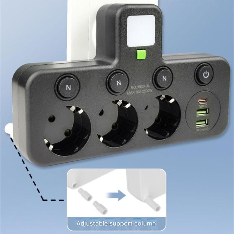 Multi-Socket Power Strips Wall Socket Adapters Power Converter with Independent Switches for Multiple Device Use Enduring