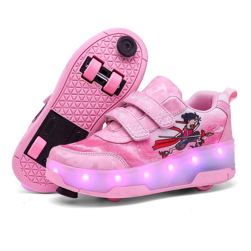 

НОВЫЕ 2025 Китайские роликовые коньки в стиле Нечжа на 4 колесах, двухрядные, деформируемые, 2 в 1, со съемными роликами, для катания в парке, паркура, со светодиодами EUR 38