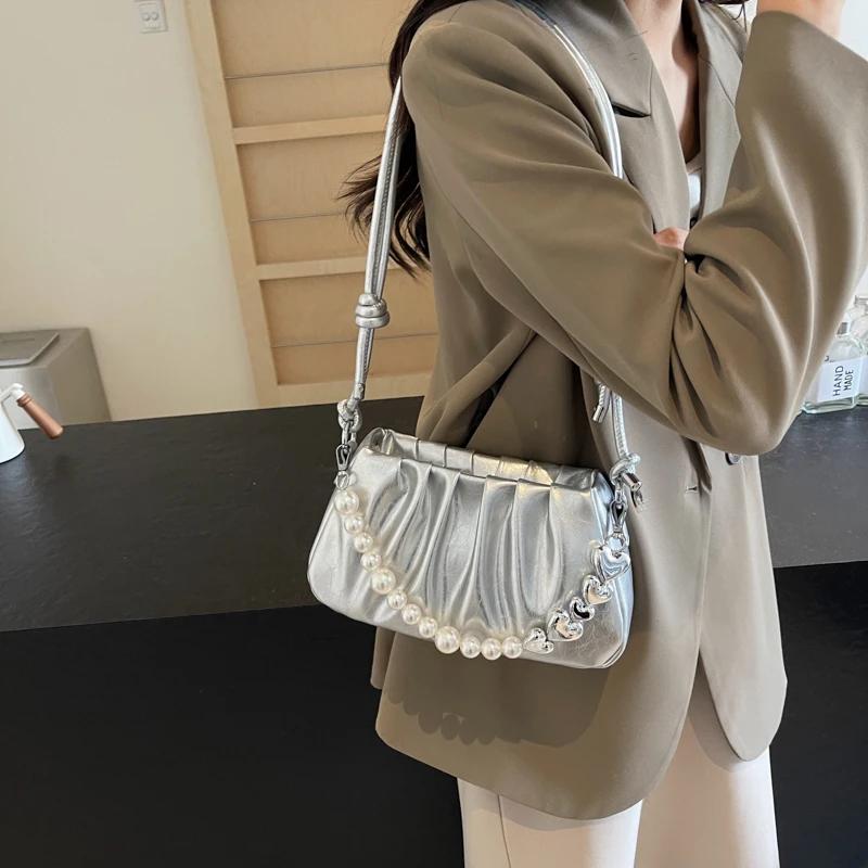 New Trendy Fashion Shoulder Bag Women High Quality Pearls Versatile Large Capacity Underarm Bags Women