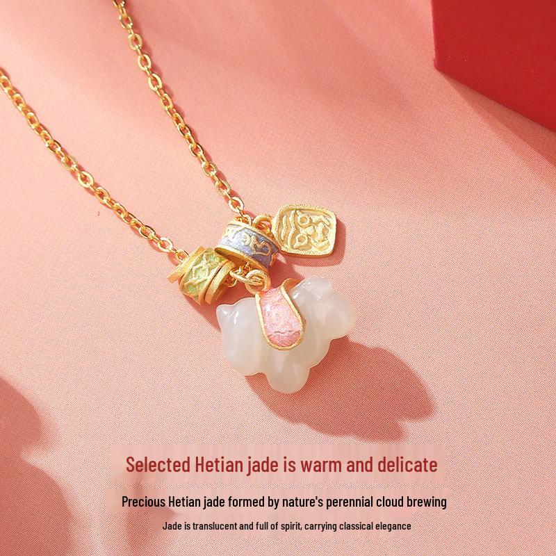 Hetian Jade Horse Necklace: S925 Silver Mantra Zodiac Clavicle Chain for Women